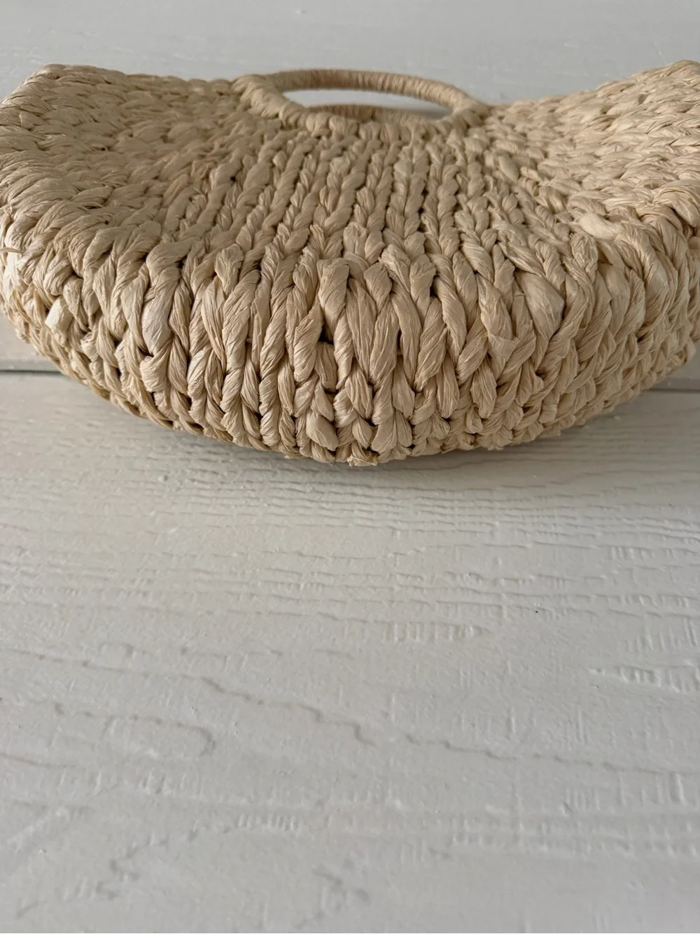 Natural Woven Raffia Circle Handle Tote Bag Boho Beach Purse Beige